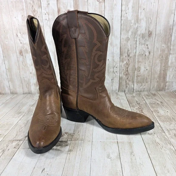 Laredo Women's Brown Leather Western Cowboy Boots 5.5D Made in‎ USA womens 7 - Picture 6 of 8